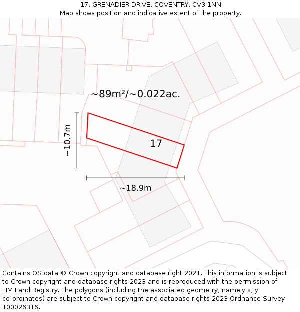 17, GRENADIER DRIVE, COVENTRY, CV3 1NN: Plot and title map