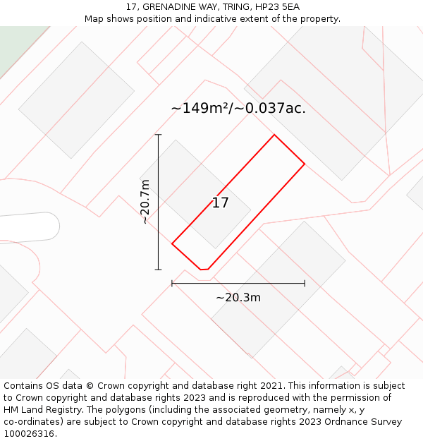 17, GRENADINE WAY, TRING, HP23 5EA: Plot and title map