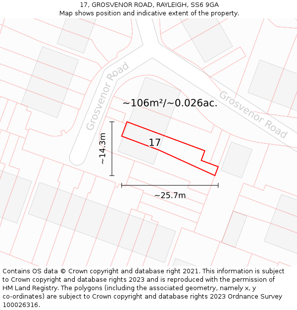 17, GROSVENOR ROAD, RAYLEIGH, SS6 9GA: Plot and title map