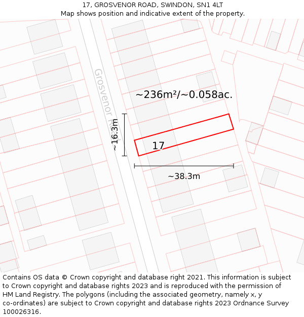 17, GROSVENOR ROAD, SWINDON, SN1 4LT: Plot and title map