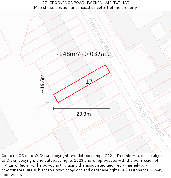17, GROSVENOR ROAD, TWICKENHAM, TW1 4AD: Plot and title map