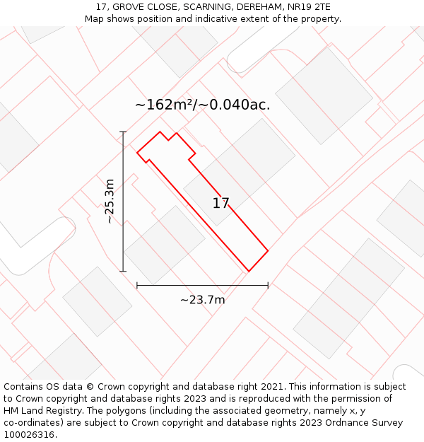 17, GROVE CLOSE, SCARNING, DEREHAM, NR19 2TE: Plot and title map