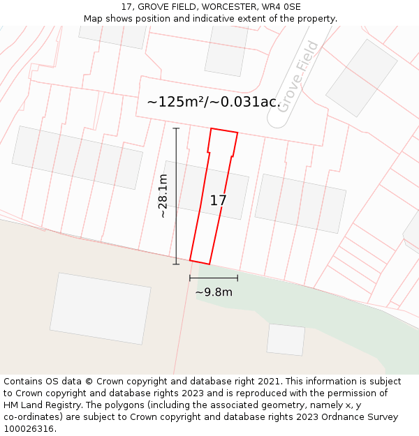 17, GROVE FIELD, WORCESTER, WR4 0SE: Plot and title map