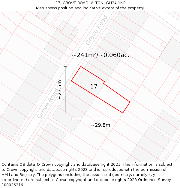 17, GROVE ROAD, ALTON, GU34 1NP: Plot and title map