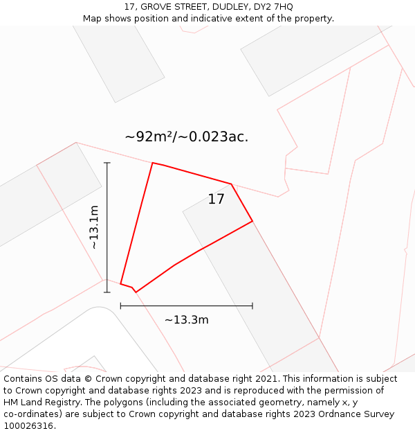 17, GROVE STREET, DUDLEY, DY2 7HQ: Plot and title map