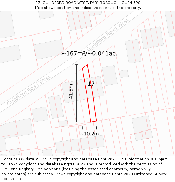 17, GUILDFORD ROAD WEST, FARNBOROUGH, GU14 6PS: Plot and title map