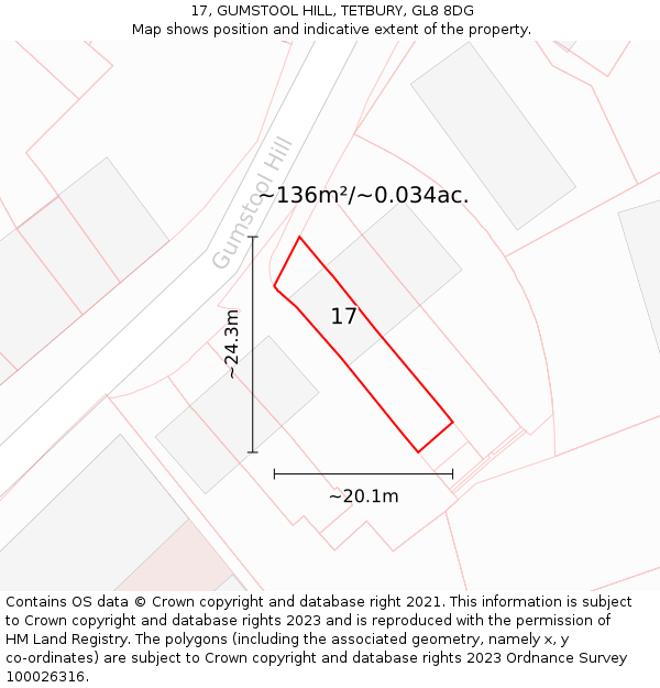 17, GUMSTOOL HILL, TETBURY, GL8 8DG: Plot and title map