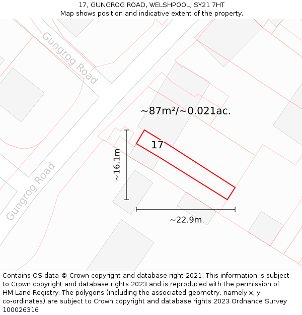 17, GUNGROG ROAD, WELSHPOOL, SY21 7HT: Plot and title map