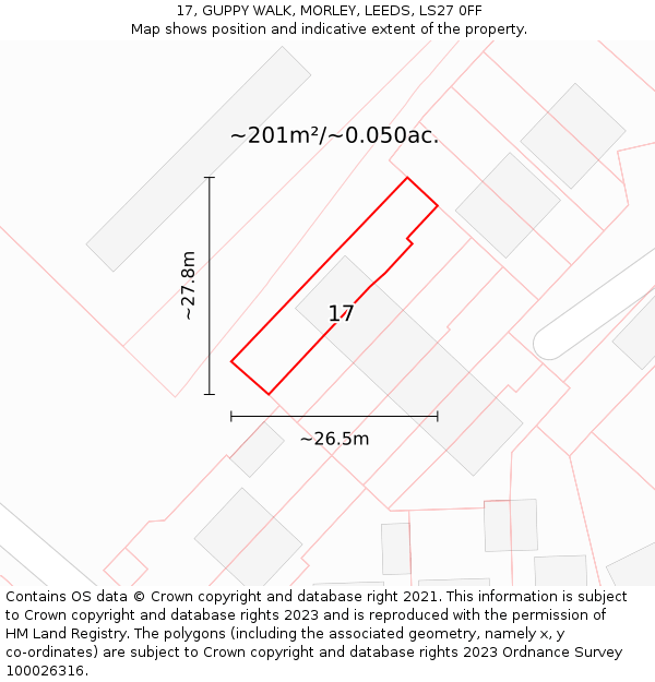 17, GUPPY WALK, MORLEY, LEEDS, LS27 0FF: Plot and title map