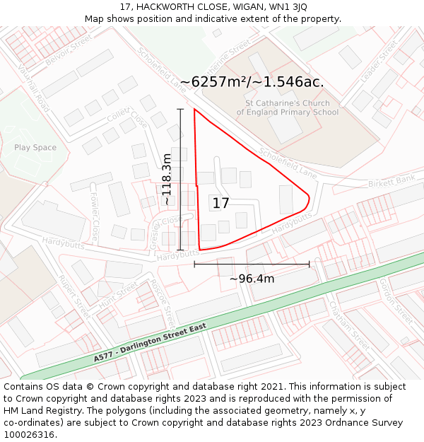 17, HACKWORTH CLOSE, WIGAN, WN1 3JQ: Plot and title map