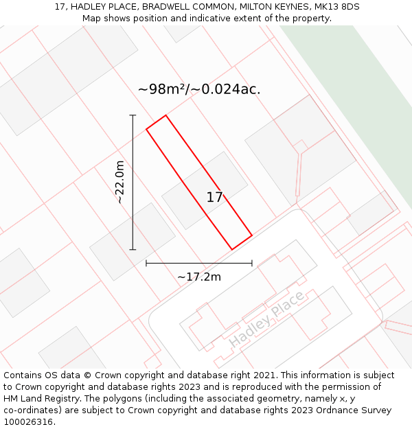 17, HADLEY PLACE, BRADWELL COMMON, MILTON KEYNES, MK13 8DS: Plot and title map
