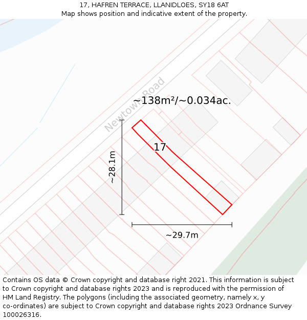 17, HAFREN TERRACE, LLANIDLOES, SY18 6AT: Plot and title map