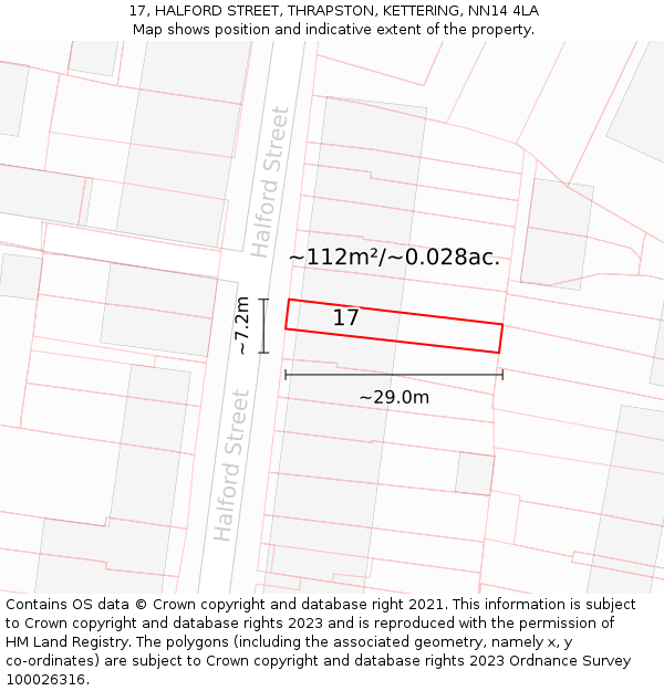 17, HALFORD STREET, THRAPSTON, KETTERING, NN14 4LA: Plot and title map