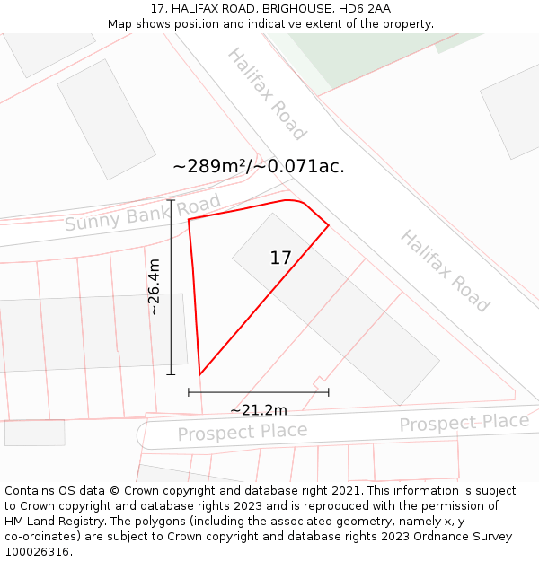 17, HALIFAX ROAD, BRIGHOUSE, HD6 2AA: Plot and title map