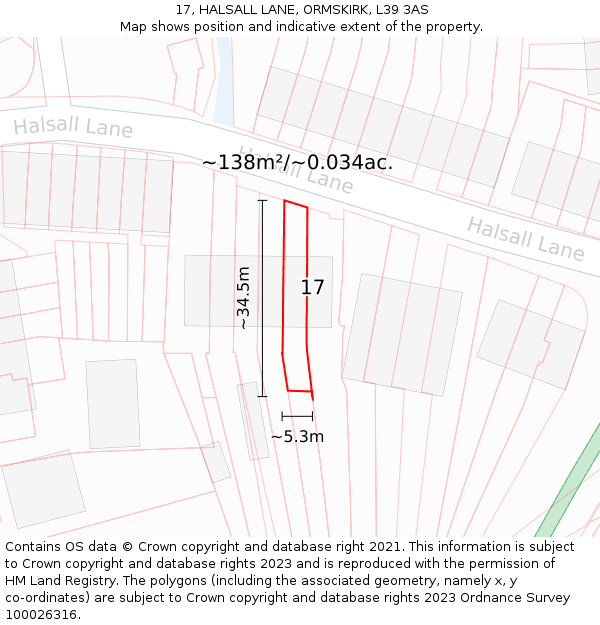 17, HALSALL LANE, ORMSKIRK, L39 3AS: Plot and title map