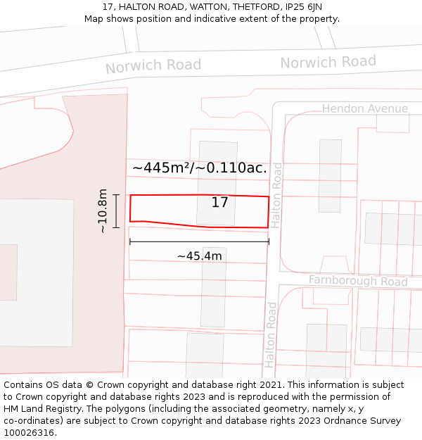 17, HALTON ROAD, WATTON, THETFORD, IP25 6JN: Plot and title map