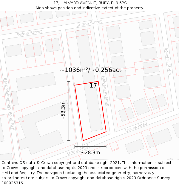 17, HALVARD AVENUE, BURY, BL9 6PS: Plot and title map