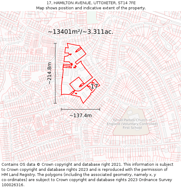 17, HAMILTON AVENUE, UTTOXETER, ST14 7FE: Plot and title map