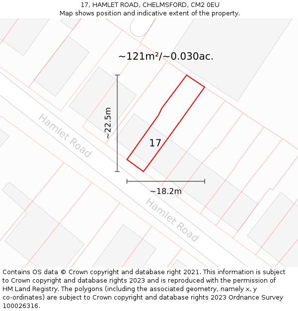17, HAMLET ROAD, CHELMSFORD, CM2 0EU: Plot and title map