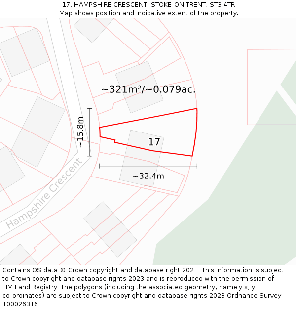 17, HAMPSHIRE CRESCENT, STOKE-ON-TRENT, ST3 4TR: Plot and title map