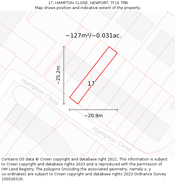 17, HAMPTON CLOSE, NEWPORT, TF10 7RB: Plot and title map