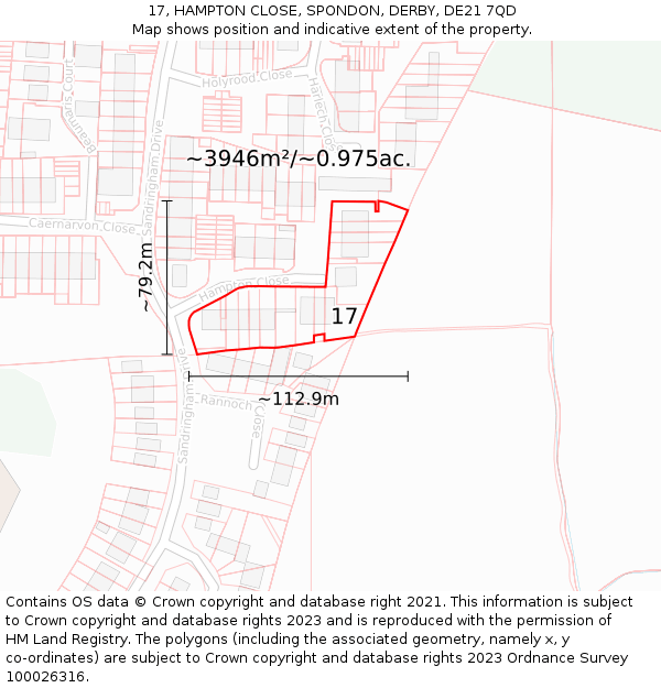 17, HAMPTON CLOSE, SPONDON, DERBY, DE21 7QD: Plot and title map