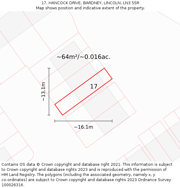17, HANCOCK DRIVE, BARDNEY, LINCOLN, LN3 5SR: Plot and title map