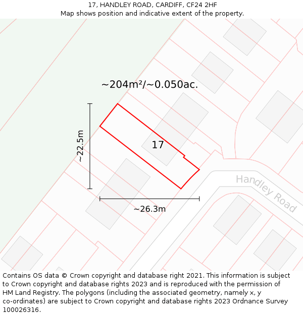 17, HANDLEY ROAD, CARDIFF, CF24 2HF: Plot and title map