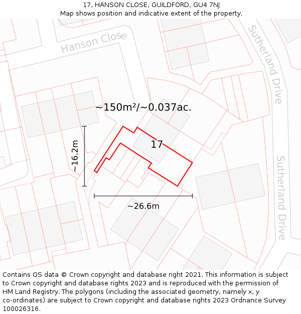 17, HANSON CLOSE, GUILDFORD, GU4 7NJ: Plot and title map