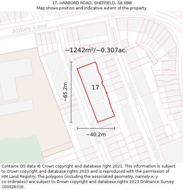 17, HARBORD ROAD, SHEFFIELD, S8 0BB: Plot and title map