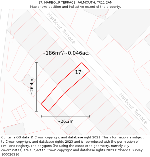 17, HARBOUR TERRACE, FALMOUTH, TR11 2AN: Plot and title map