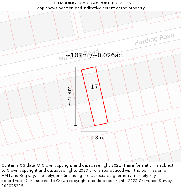 17, HARDING ROAD, GOSPORT, PO12 3BN: Plot and title map