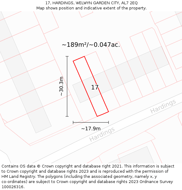 17, HARDINGS, WELWYN GARDEN CITY, AL7 2EQ: Plot and title map