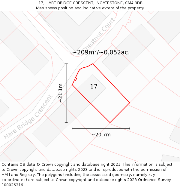 17, HARE BRIDGE CRESCENT, INGATESTONE, CM4 9DR: Plot and title map
