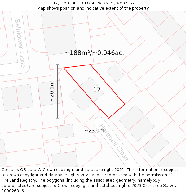 17, HAREBELL CLOSE, WIDNES, WA8 9EA: Plot and title map