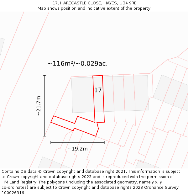 17, HARECASTLE CLOSE, HAYES, UB4 9RE: Plot and title map
