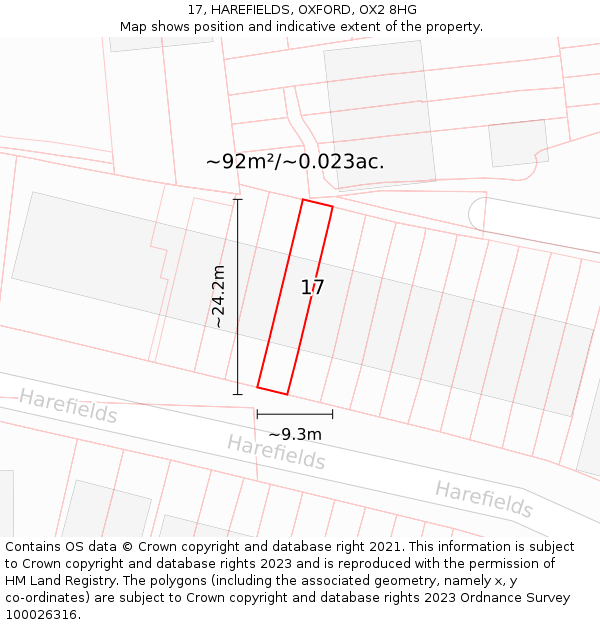 17, HAREFIELDS, OXFORD, OX2 8HG: Plot and title map