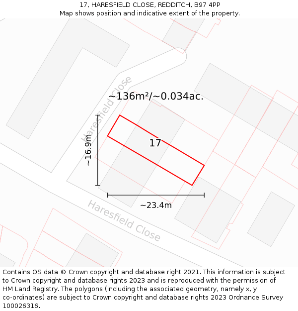 17, HARESFIELD CLOSE, REDDITCH, B97 4PP: Plot and title map