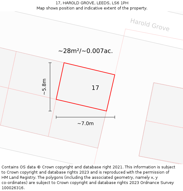 17, HAROLD GROVE, LEEDS, LS6 1PH: Plot and title map