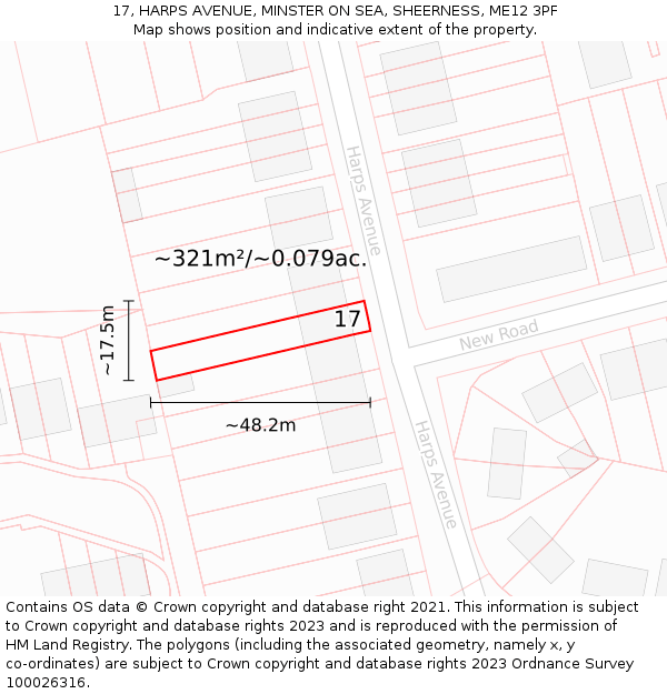 17, HARPS AVENUE, MINSTER ON SEA, SHEERNESS, ME12 3PF: Plot and title map