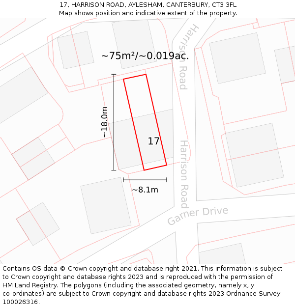 17, HARRISON ROAD, AYLESHAM, CANTERBURY, CT3 3FL: Plot and title map