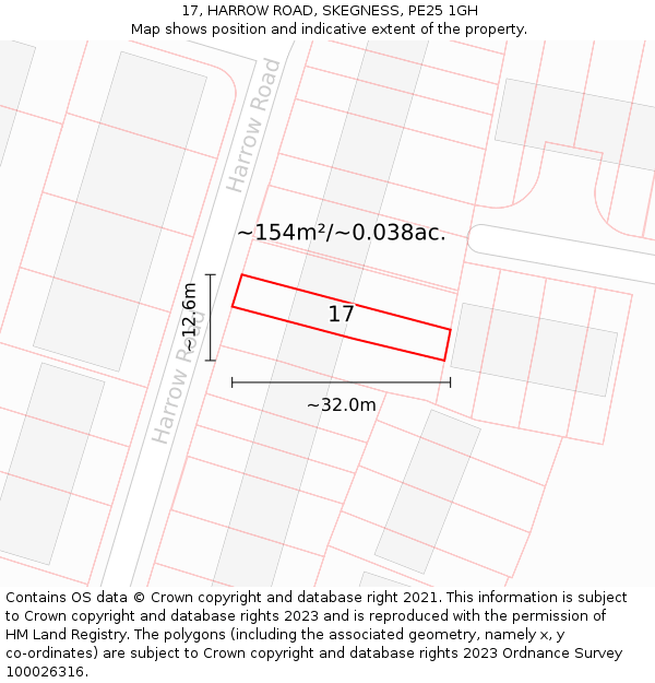 17, HARROW ROAD, SKEGNESS, PE25 1GH: Plot and title map
