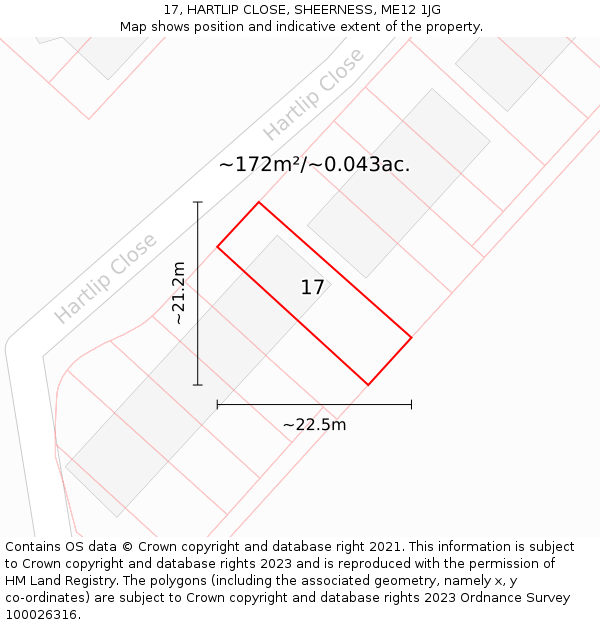 17, HARTLIP CLOSE, SHEERNESS, ME12 1JG: Plot and title map