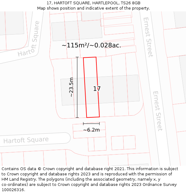 17, HARTOFT SQUARE, HARTLEPOOL, TS26 8GB: Plot and title map
