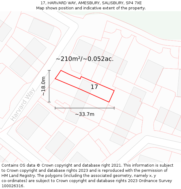 17, HARVARD WAY, AMESBURY, SALISBURY, SP4 7XE: Plot and title map