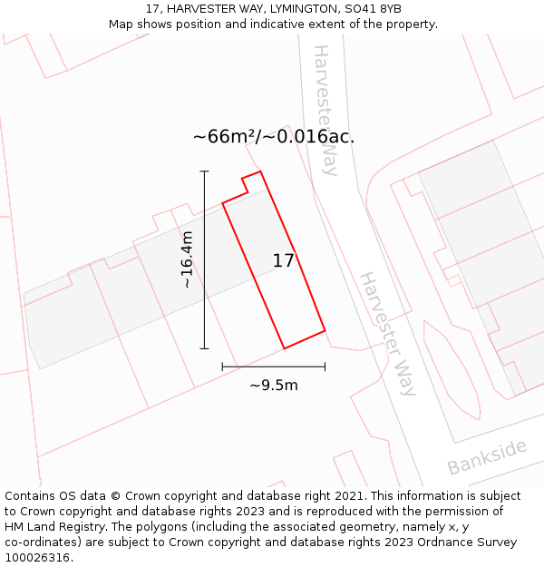 17, HARVESTER WAY, LYMINGTON, SO41 8YB: Plot and title map