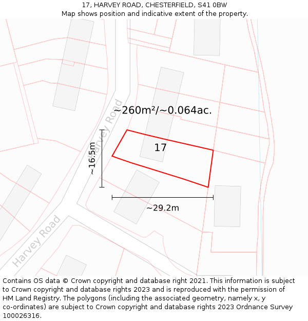 17, HARVEY ROAD, CHESTERFIELD, S41 0BW: Plot and title map