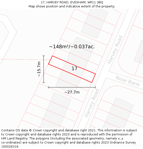 17, HARVEY ROAD, EVESHAM, WR11 3BQ: Plot and title map