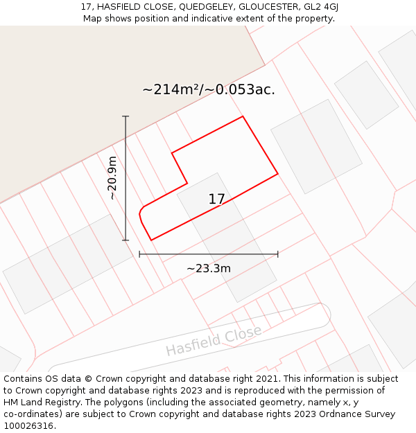 17, HASFIELD CLOSE, QUEDGELEY, GLOUCESTER, GL2 4GJ: Plot and title map