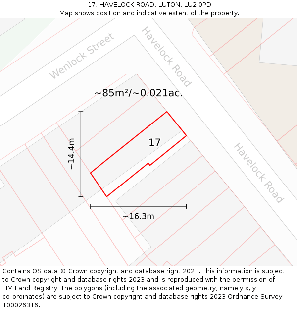 17, HAVELOCK ROAD, LUTON, LU2 0PD: Plot and title map